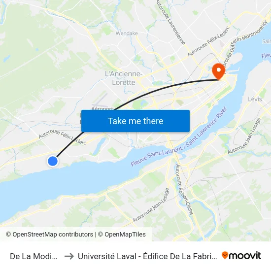 De La Modiste to Université Laval - Édifice De La Fabrique map