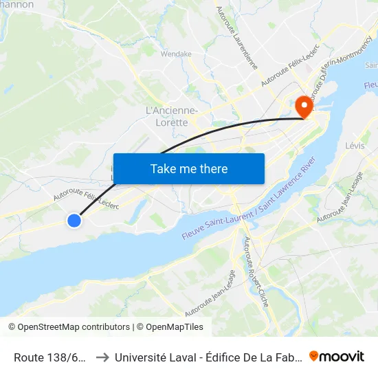 Route 138/6029 to Université Laval - Édifice De La Fabrique map