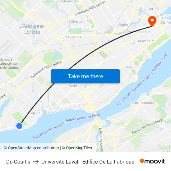 Du Courlis to Université Laval - Édifice De La Fabrique map
