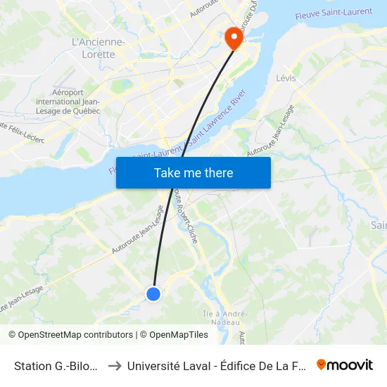 Station G.-Bilodeau to Université Laval - Édifice De La Fabrique map