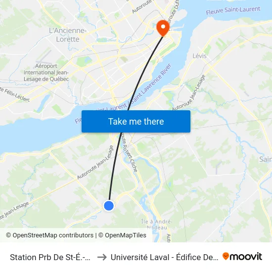 Station Prb De St-É.-De-Lauzon to Université Laval - Édifice De La Fabrique map