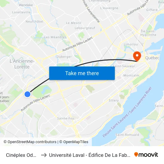 Cinéplex Odéon to Université Laval - Édifice De La Fabrique map