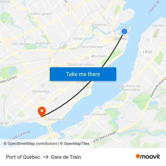 Port of Quebec to Gare de Train map