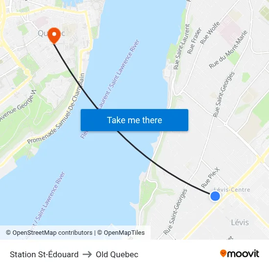 Station St-Édouard to Old Quebec map