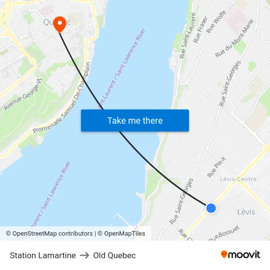Station Lamartine to Old Quebec map