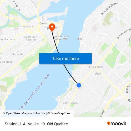 Station J.-A.-Vallée to Old Quebec map