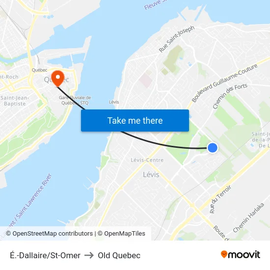 É.-Dallaire/St-Omer to Old Quebec map
