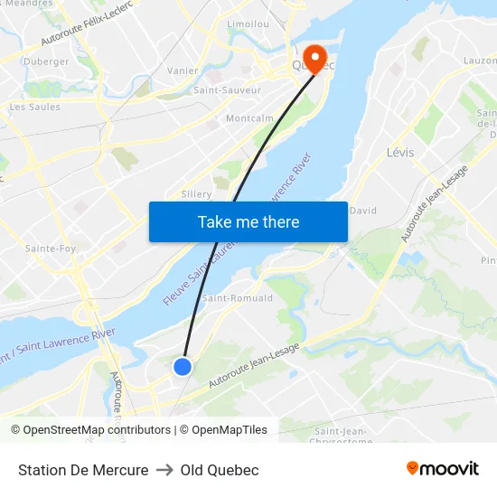 Station De Mercure to Old Quebec map