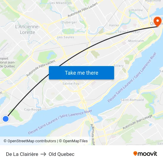 De La Clairière to Old Quebec map