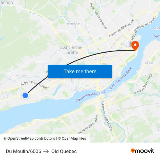 Du Moulin/6006 to Old Quebec map