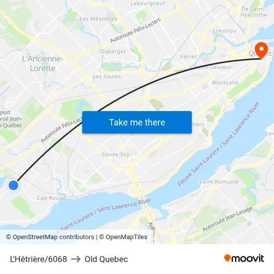 L'Hêtrière/6068 to Old Quebec map