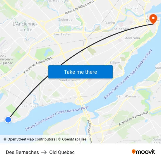 Des Bernaches to Old Quebec map