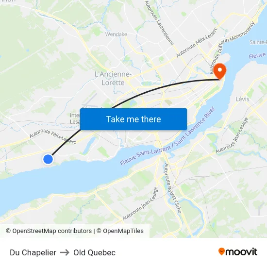 Du Chapelier to Old Quebec map