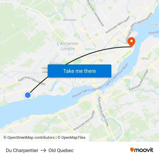 Du Charpentier to Old Quebec map