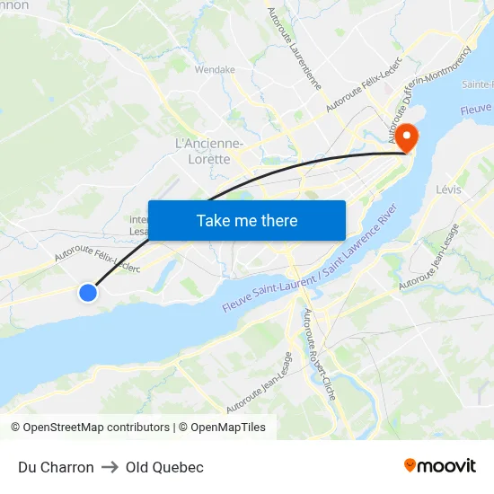 Du Charron to Old Quebec map