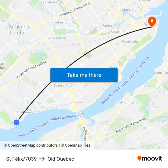 St-Félix/7039 to Old Quebec map