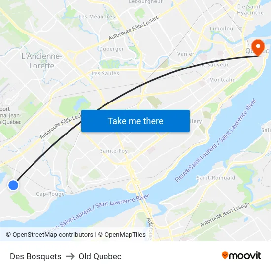 Des Bosquets to Old Quebec map