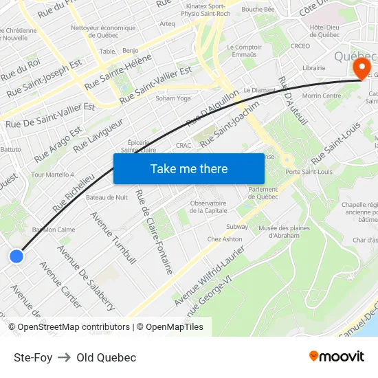 Ste-Foy to Old Quebec map