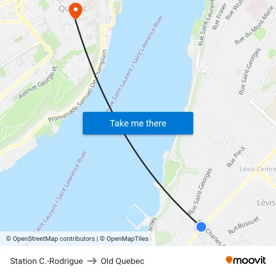 Station C.-Rodrigue to Old Quebec map