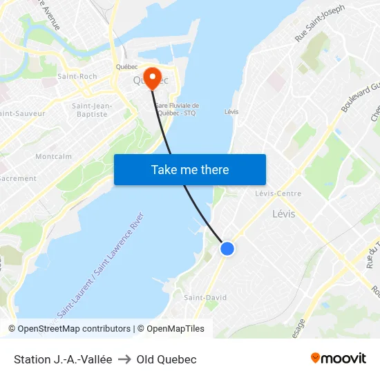 Station J.-A.-Vallée to Old Quebec map