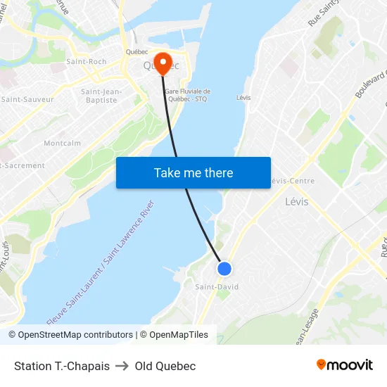 Station T.-Chapais to Old Quebec map