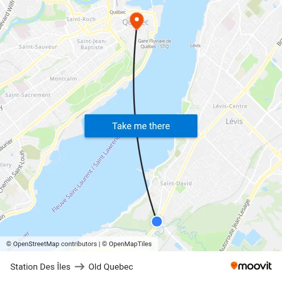 Station Des Îles to Old Quebec map