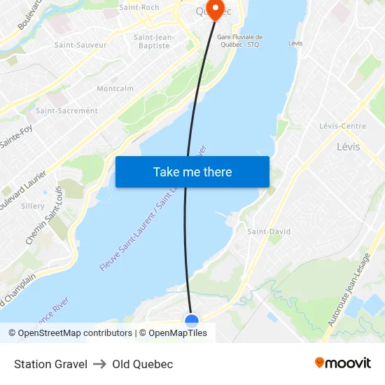 Station Gravel to Old Quebec map