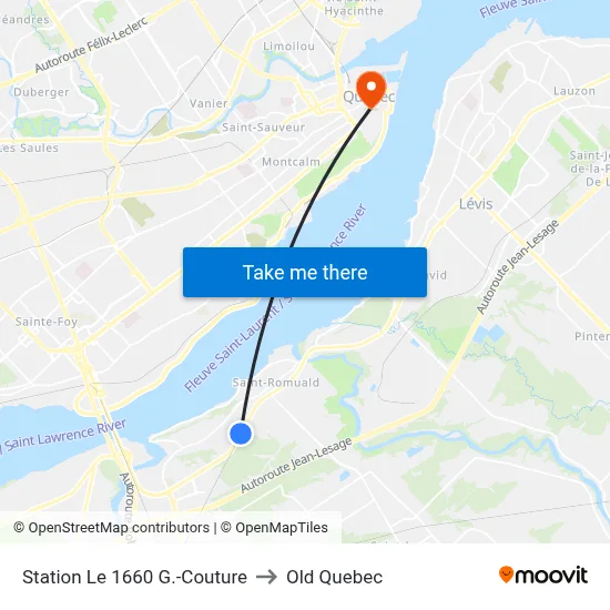 Station Le 1660 G.-Couture to Old Quebec map