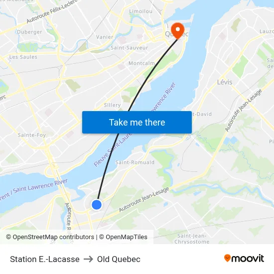 Station E.-Lacasse to Old Quebec map