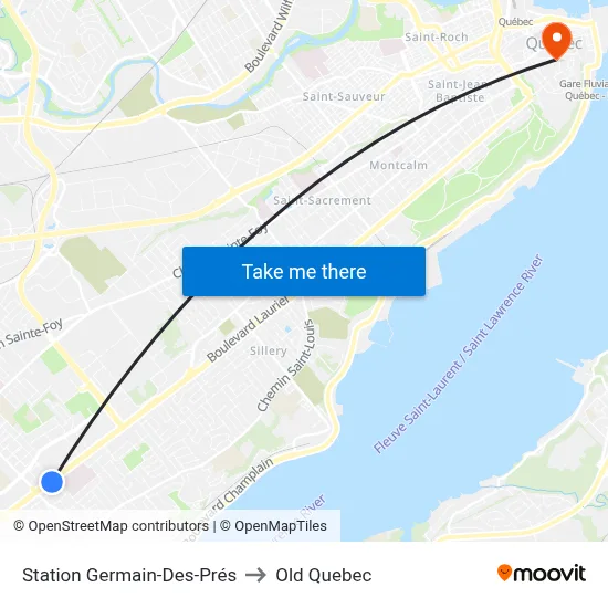 Station Germain-Des-Prés to Old Quebec map