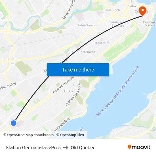 Station Germain-Des-Prés to Old Quebec map