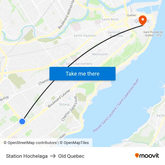 Station Hochelaga to Old Quebec map