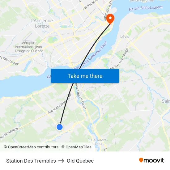 Station Des Trembles to Old Quebec map