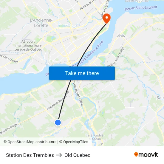 Station Des Trembles to Old Quebec map