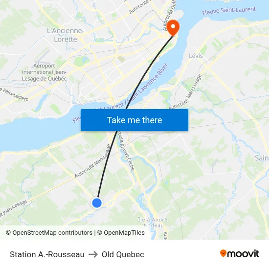 Station A.-Rousseau to Old Quebec map