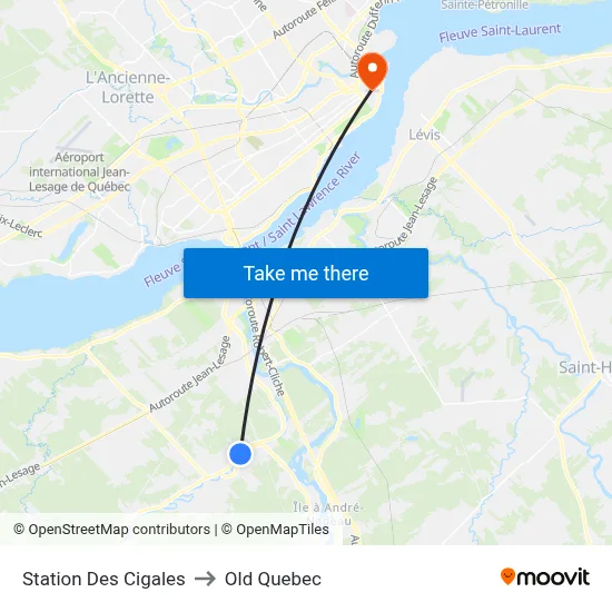 Station Des Cigales to Old Quebec map
