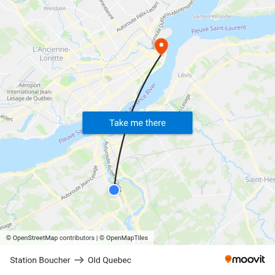 Station Boucher to Old Quebec map