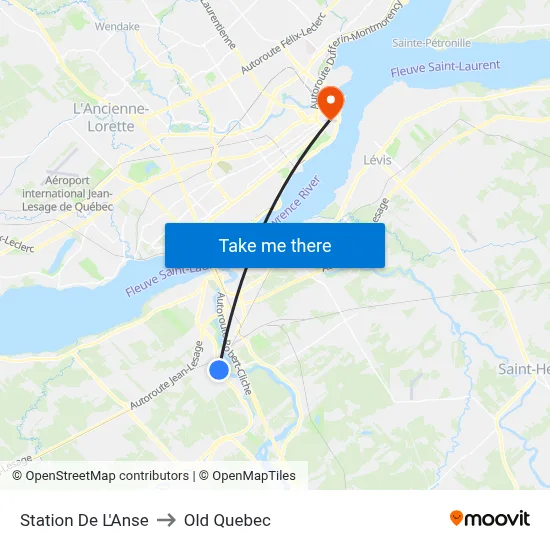 Station De L'Anse to Old Quebec map