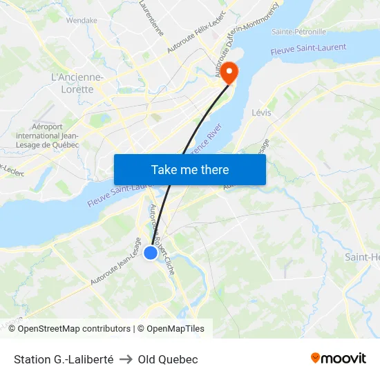 Station G.-Laliberté to Old Quebec map
