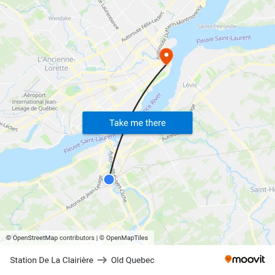 Station De La Clairière to Old Quebec map