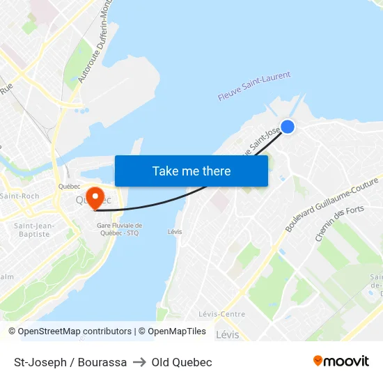 St-Joseph / Bourassa to Old Quebec map