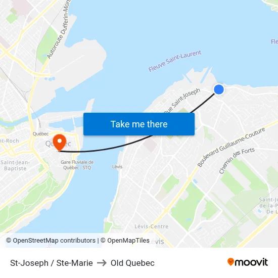 St-Joseph / Ste-Marie to Old Quebec map