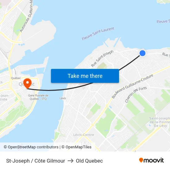 St-Joseph / Côte Gilmour to Old Quebec map