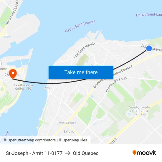 St-Joseph - Arrêt 11-0177 to Old Quebec map