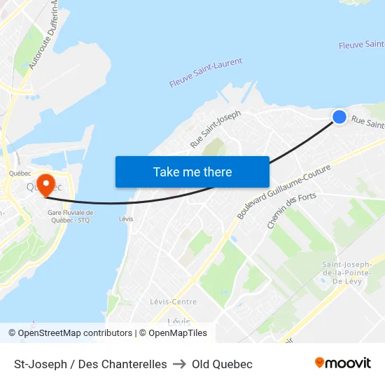 St-Joseph / Des Chanterelles to Old Quebec map