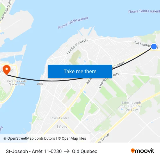 St-Joseph - Arrêt 11-0230 to Old Quebec map