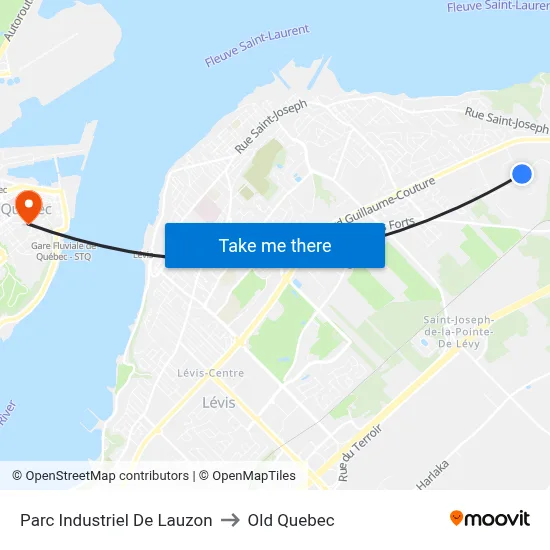 Parc Industriel De Lauzon to Old Quebec map