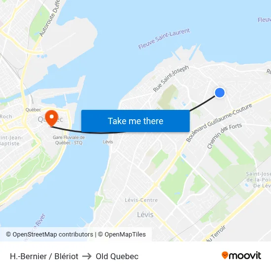 H.-Bernier / Blériot to Old Quebec map