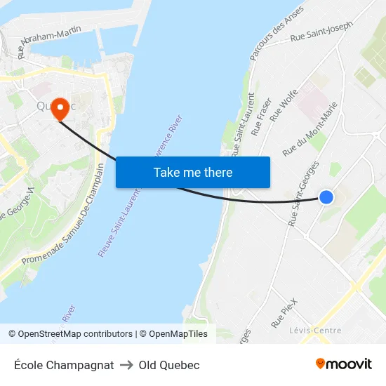 École Champagnat to Old Quebec map