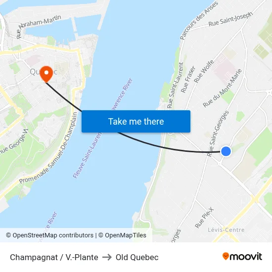 Champagnat / V.-Plante to Old Quebec map